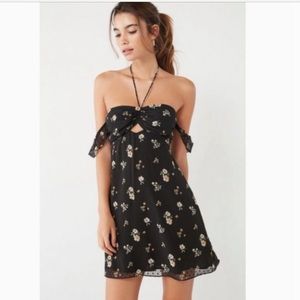 UO Swiss Dot Floral Halter Dress